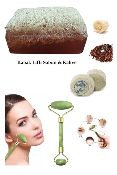 3'lü Set Kabak Lifli Sabun & Kahve Çift Taraflı Yüz Masaj Aleti
