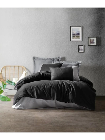 Cotton Box Plain Siyah-Gri Çift Kişilik Nevresim Takımı