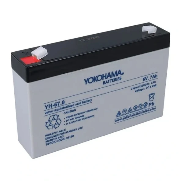 Yokohama Yh-67.0 6 Volt - 7 Amper Akü (150x50x94 Mm)