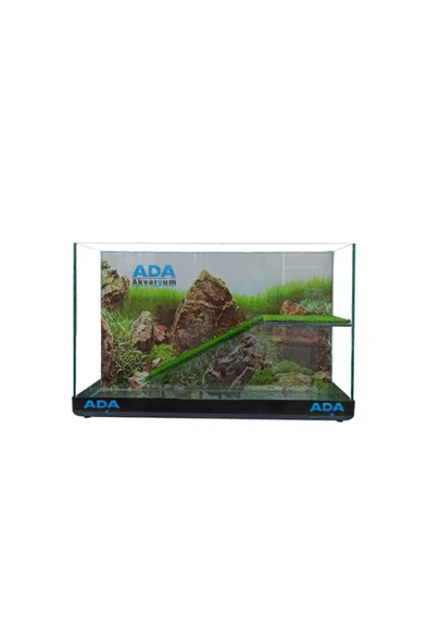 Ada Akvaryum Su Kaplumbağası Akvaryumu Bahçeli Rampalı Dinlenme  30x23x15 Cm  Arka Plan Hediyeli - 4