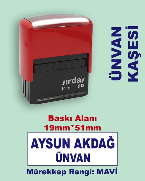 Ünvan Kaşesi, 912 (51mm x 19mm) Mavi Keçeli Otomatik Kaşe