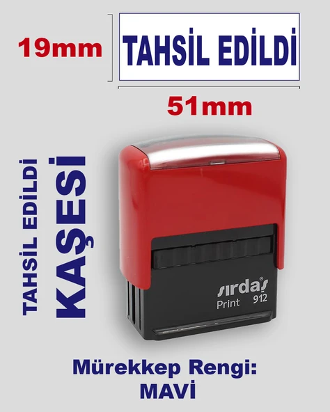 Tahsil Edildi Kaşesi, 912 (51mmx19mm) Mavi Keçeli Otomatik Kaşe ürün görseli