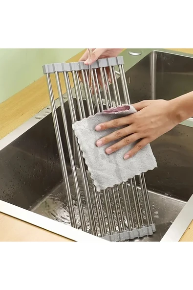 NACTUMU Paslanmaz Çelik Katlanabilir Mutfak Yer Tasarrufu Sağlayan Evye Üstü Raf, Tabak Tencere Kurutma Rafı - Resim 2