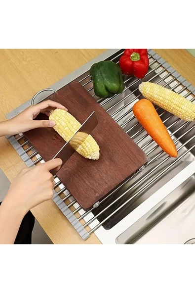 NACTUMU Paslanmaz Çelik Katlanabilir Mutfak Yer Tasarrufu Sağlayan Evye Üstü Raf, Tabak Tencere Kurutma Rafı - Resim 5