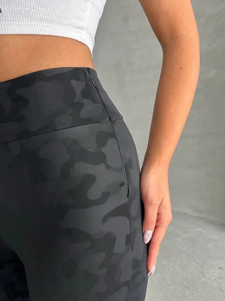 Gizli yan fermuarlı bulut desenli tayt siyah h248638 - Resim 2