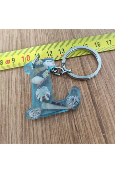 "L" HARFİ - Açık Mavi Deniz Epoksi Harf Anahtarlık – Gerçek Deniz Kabuğu, El Yapımı, Benzersiz - Resim 2