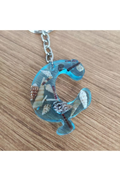 Reçine Harf Anahtarlık (Ç)- Gerçek Deniz Kabuğu ve Mavi Deniz Esintisi - Resim 5