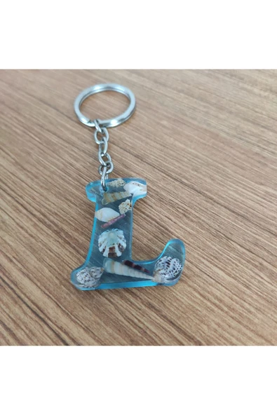 "L" HARFİ - Açık Mavi Deniz Epoksi Harf Anahtarlık – Gerçek Deniz Kabuğu, El Yapımı, Benzersiz - Resim 4