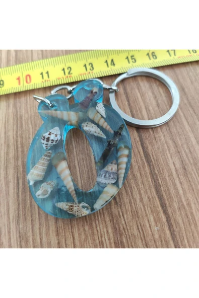 "Ö" HARFİ - Açık Mavi Deniz Epoksi Harf Anahtarlık – Gerçek Deniz Kabuğu, El Yapımı, Benzersiz **Çe - Resim 3