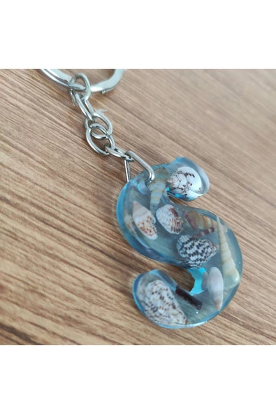 "S" HARFİ - Açık Mavi Deniz Epoksi Harf Anahtarlık – Gerçek Deniz Kabuğu, El Yapımı, Benzersiz - Resim 5