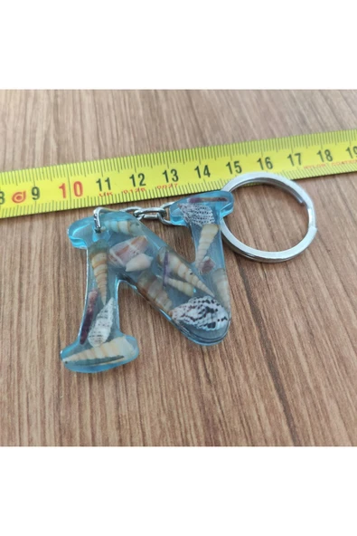 "N" HARFİ - Açık Mavi Deniz Epoksi Harf Anahtarlık – Gerçek Deniz Kabuğu, El Yapımı, Benzersiz - Resim 2