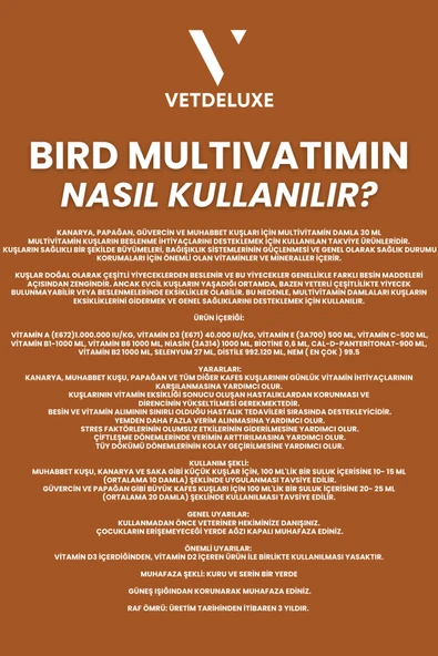 Kuş Multivitamin Tüm Kafes Kuşları Ve Güvercinler Için 13 Farklı Vitamin Damla 30 ml - 5