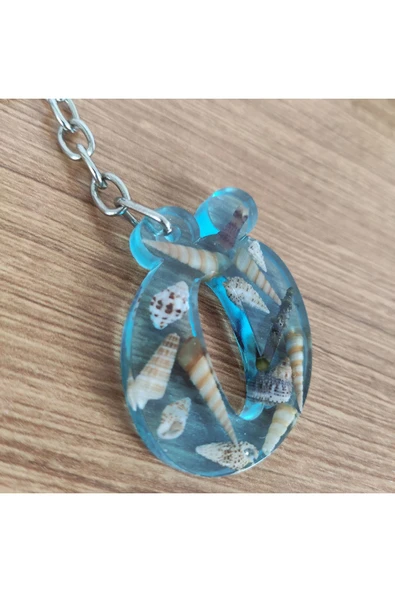 "Ö" HARFİ - Açık Mavi Deniz Epoksi Harf Anahtarlık – Gerçek Deniz Kabuğu, El Yapımı, Benzersiz **Çe - Resim 4