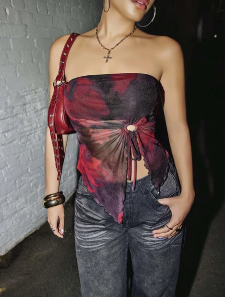 Kadın Siyah Crop Önden Halka Büzgü detaylı 5098 ürün görseli 1