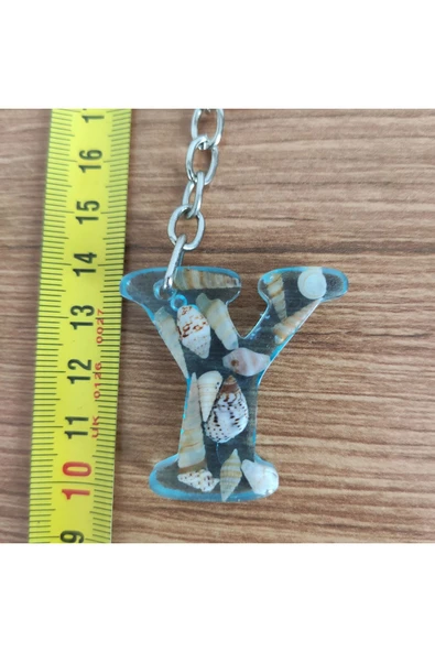 "Y" HARFİ - Açık Mavi Deniz Epoksi Harf Anahtarlık – Gerçek Deniz Kabuğu, El Yapımı, Benzersiz - Resim 2