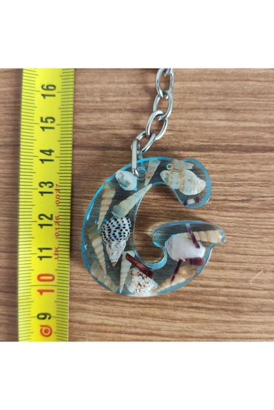 "G" HARFİ - Açık Mavi Deniz Epoksi Harf Anahtarlık – Gerçek Deniz Kabuğu, El Yapımı, Benzersiz **Çe - Resim 2