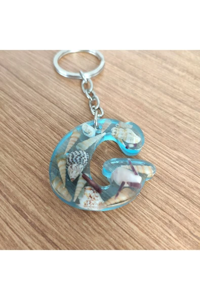 "G" HARFİ - Açık Mavi Deniz Epoksi Harf Anahtarlık – Gerçek Deniz Kabuğu, El Yapımı, Benzersiz **Çe - Resim 5