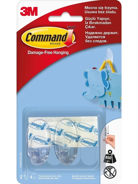 Command 17092CLR-CEE Command Küçük Boy Şeffaf Askı