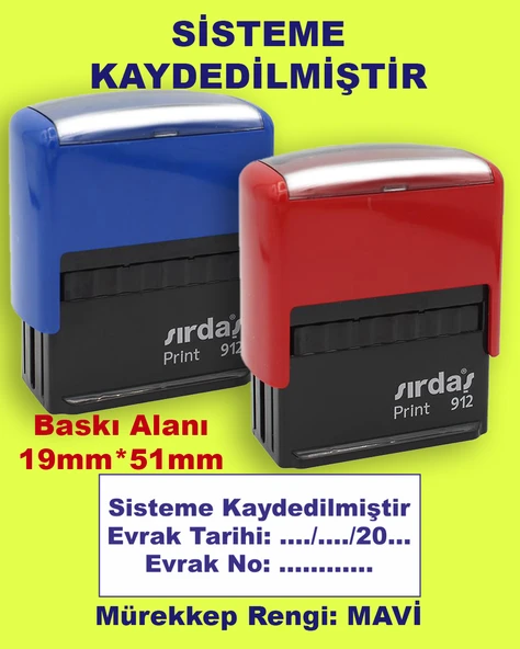 Sisteme Kaydedilmiştir Kaşesi, 912 (19mmx51mm) Mavi Keçeli Otomatik Kaşe ürün görseli