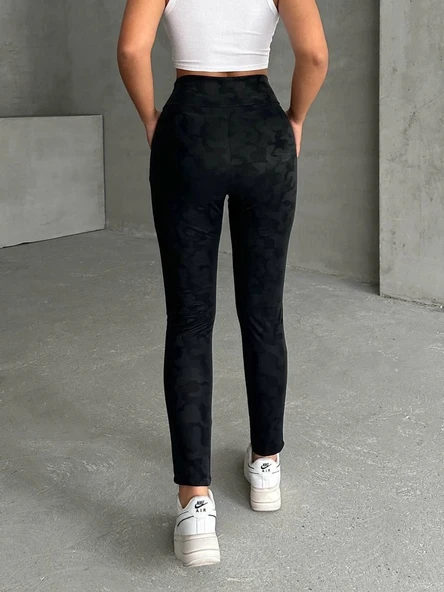 Gizli yan fermuarlı bulut desenli tayt siyah h248638 - Resim 8