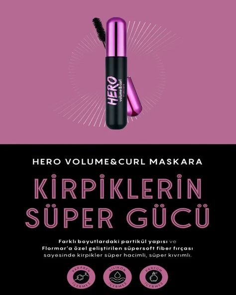 Flormar Kıvrım Ve Hacim Veren Maskara ( SİYAH ) - Hero Volume & Curl Mascara - 8682536022804 - 4