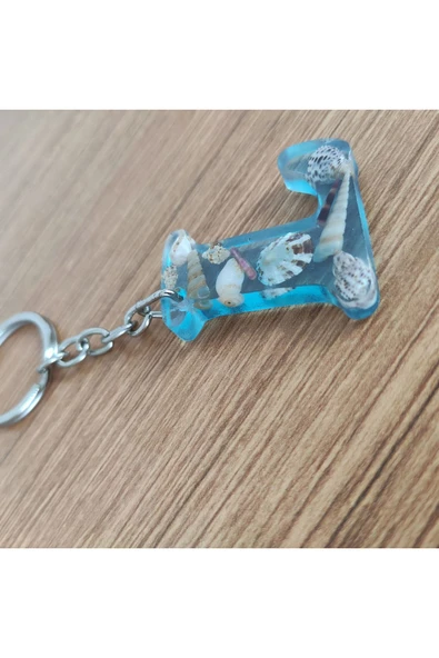 "L" HARFİ - Açık Mavi Deniz Epoksi Harf Anahtarlık – Gerçek Deniz Kabuğu, El Yapımı, Benzersiz - Resim 3