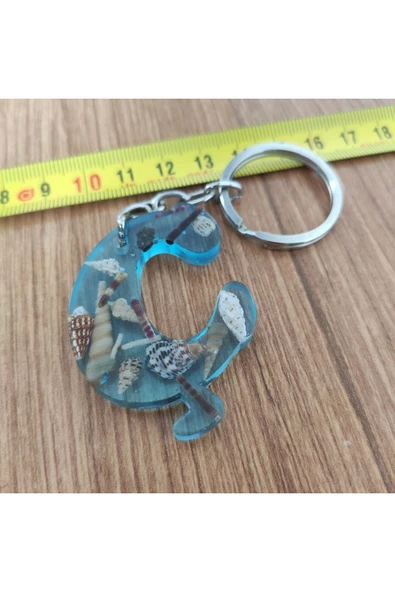 Reçine Harf Anahtarlık (Ç)- Gerçek Deniz Kabuğu ve Mavi Deniz Esintisi - Resim 3