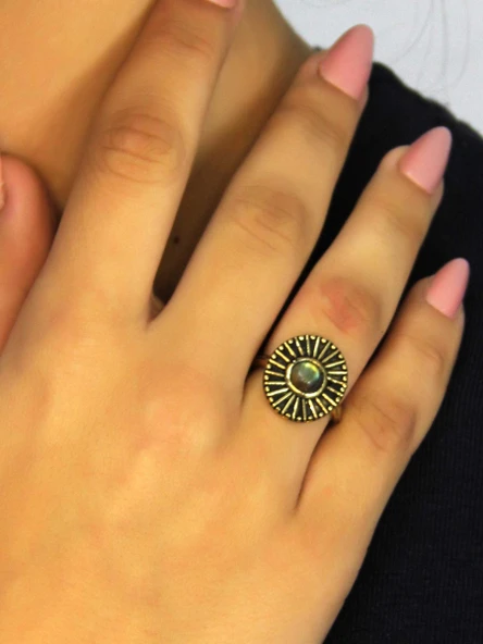 Doğal Taş Labradorit Yuvarlak Doğal Taşlı Antik Model Kadın Ayarlanabillir Yüzük euy70lbt ürün görseli