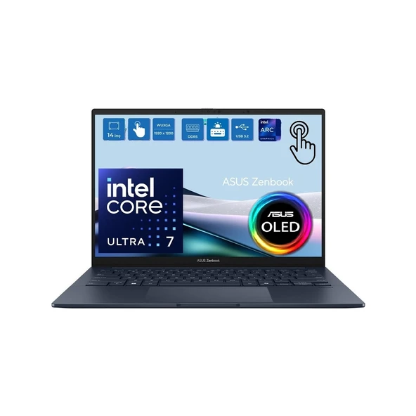 Zenbook 14 UX3405CA-QL286W Intel Core Ultra 7 255H 16GB LPDDR5X 1tb SSD Intel Arc Graphics 14.0" Wuxga OLED 400NIT Windows 11 Home Dokunmatik Taşınabilir Bilgisayar Snertech Çanta - Resim 2
