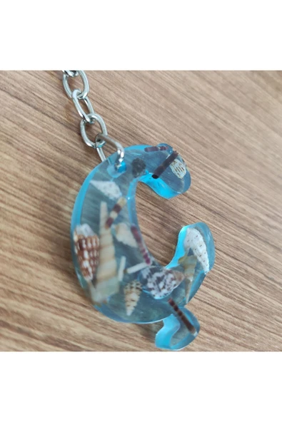 Reçine Harf Anahtarlık (Ç)- Gerçek Deniz Kabuğu ve Mavi Deniz Esintisi - Resim 4