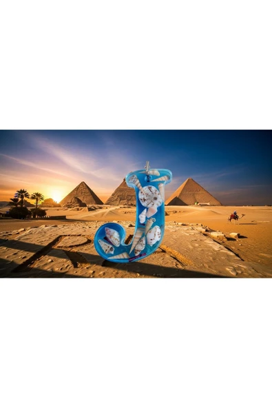 "J" HARFİ - Açık Mavi Deniz Epoksi Harf Anahtarlık – Gerçek Deniz Kabuğu, El Yapımı, Benzersiz - Resim 6