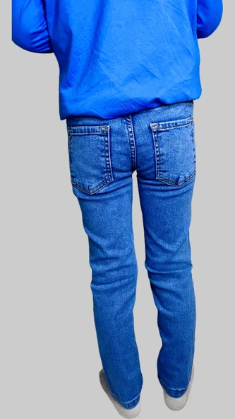 Erkek Çocuk Denim Tırtıklı Mavi Ligralı Kot Pantolon - 3