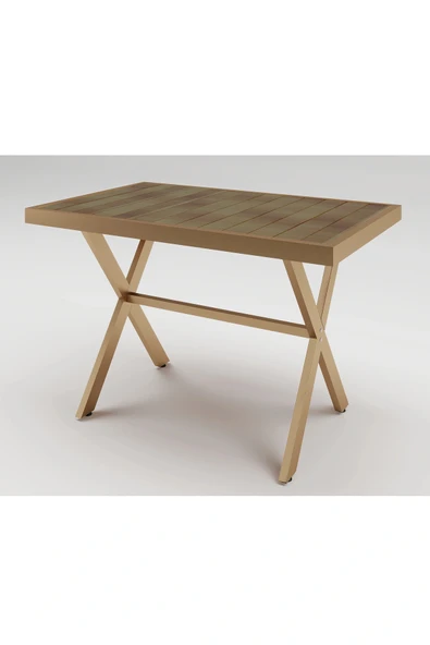 ELMAS X METAL AYAK İROKO AHŞAP BAHÇE MOBİLYASI MASA 70x110cm