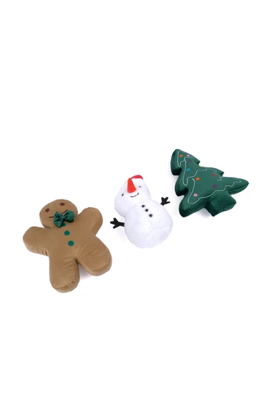 3’lü Peluş Set – Kardan Adam, Kurabiye Adam ve Çam Ağacı Hediyelik Dekoratif Oyuncak - 3