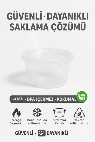 30 ml Kendinden Kapaklı Şeffaf Sosluk – Sızdırmaz, Sıcağa Dayanıklı, Tekrar Kullanılabilir 50’li Set - 5