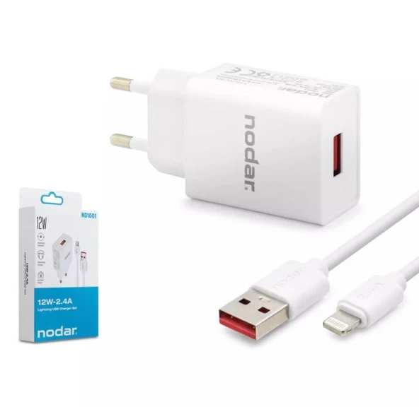 Nodar Nd1001 Usb To Lightning Şarj Seti 2.4A 12W Beyaz ürün görseli