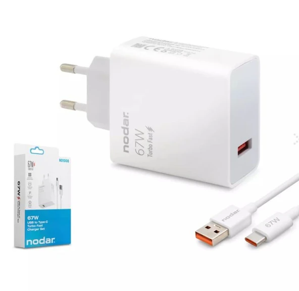 Nodar Nd1008 Usb To Type-C Turbo Fast Şarj Seti 67W Beyaz ürün görseli