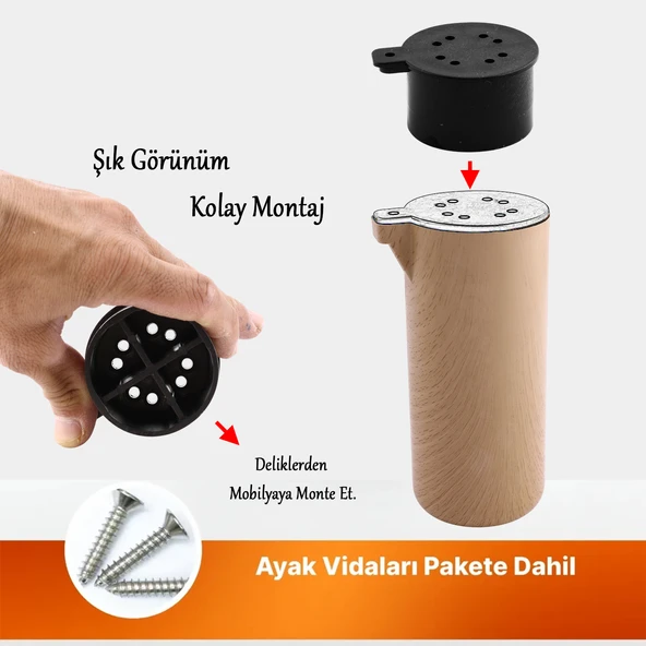 (8 Adet) Plastik Terra Kubik Kayın Beji 15 cm Mobilya Kanepe Koltuk Baza Yükseltme Ayağı Ayakları - Resim 4