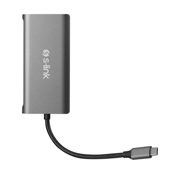 S-link SW-U5205 Gri Metal 7 in 1 3 port USB 3.0 PD Şarj HDMI Gigabit Ethernet SD/TF Type C Hub Adaptör - 3