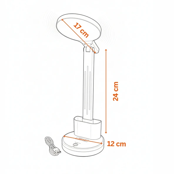Beyaz Dokunmatik 3 Renkli Kademesiz Karartmalı Type C Şarjlı Masa Lambası Kalemlikli 10W - Resim 2