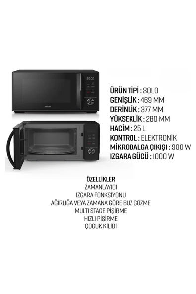 Uğur Mıkrodalga fırın siyah - Uef 25m Smd - 3