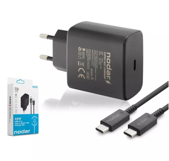 Nodar Nd1007 Type-C To Type-C Super Fast Şarj Seti 45W Siyah ürün görseli