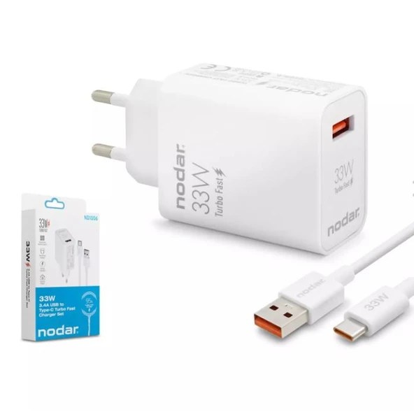 Nodar Nd1006 Usb To Type-C Turbo Fast Şarj Seti 33W Beyaz ürün görseli