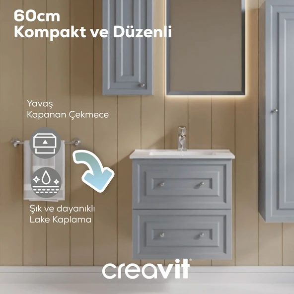 Kayra Lavabo Dolabı Çekmeceli 60cm Mat Gri - Resim 4