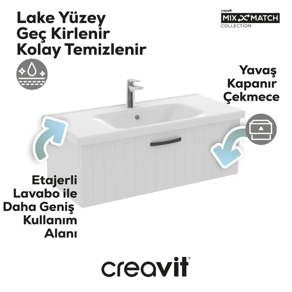 D10 Eksen Lavabo Dolabı Çekmeceli 100 cm Beyaz Lake - Resim 2