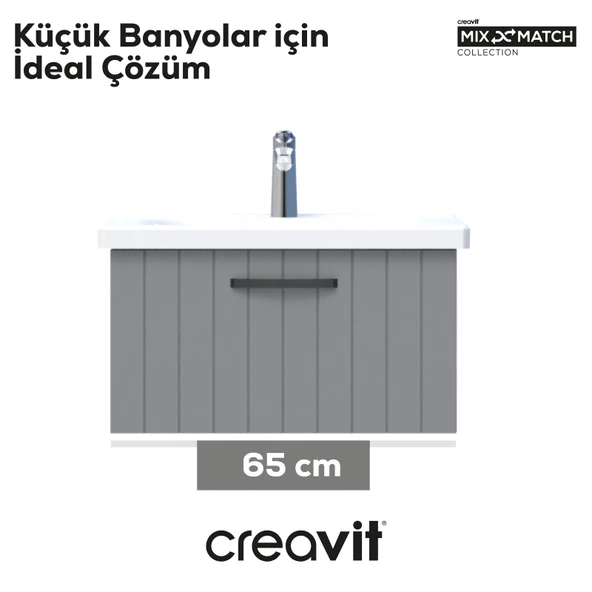 D10 Eksen Lavabo Dolabı Çekmeceli 65 cm Küllü Gri Lake - Resim 3