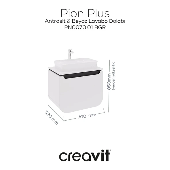Pion Plus Lavabo Dolabı 70 cm Mat Beyaz - Antrasit ürün görseli