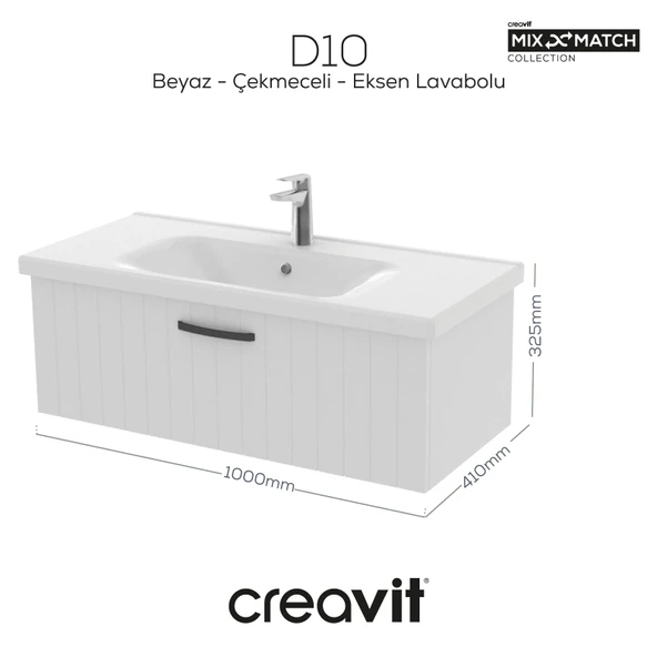 D10 Eksen Lavabo Dolabı Çekmeceli 100 cm Beyaz Lake ürün görseli