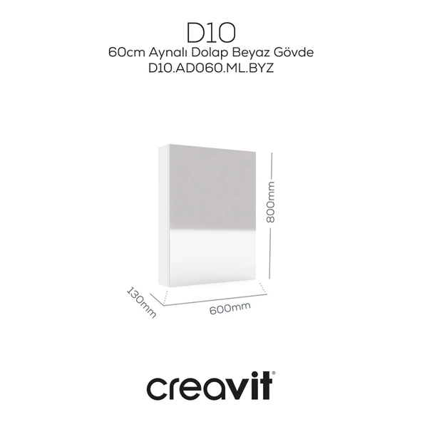 D20 60 Cm Beyaz Aynalı Dolap Melamin Gövde