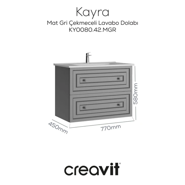 Kayra Lavabo Dolabı Çekmeceli 80cm Mat Gri ürün görseli 1